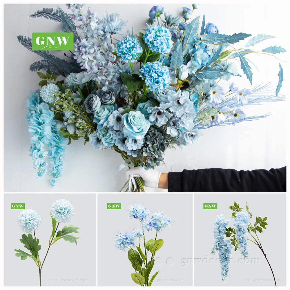 Blue Artificial Bouquet Flower Silk Hydrangea Pink Rose Peony Wedding Decoration Supplies Wholesale Decorative Flowers
