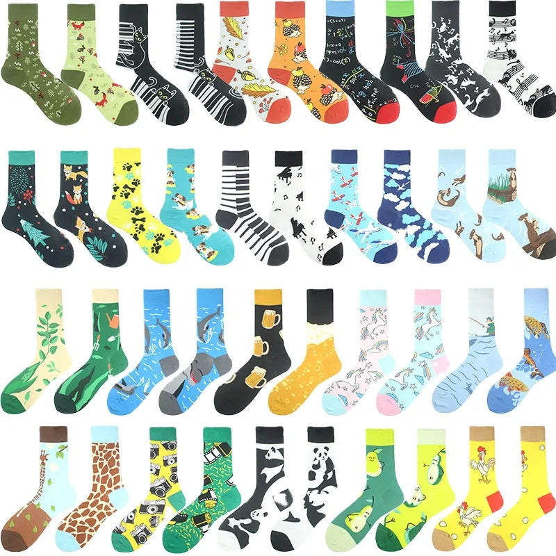 Personalized Fashion AB Socks Asymmetric Cute Designers Socks Animals Fox Dolphin Panda Piano Cotton Funny Unisex Crew Socks