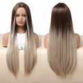 Factory Wholesale Prices Long Straight Synthetic Wig Ombre Brown Blonde Middle Part Daily Hair Straight Wigs