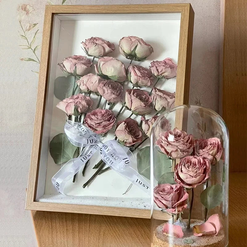 A4 Size Wood Frame with Dried Flower Design Stainless Steel Metal Photo Frame Featuring Natural Accents UV Silk Screen Printing
