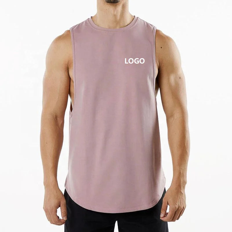 GYM Tank Tops US Size Custom Logo 95% Cotton 5% Spandex Muscle Sportswear Sleeveless Shirt Workout Fitness Tank Top Sport Vest