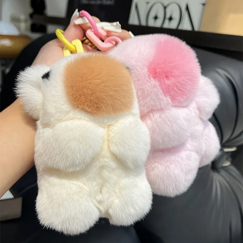 2024 Real Fur Winter Cute Cute Rex Rabbit Hair Capybara Figure Car Key Chain