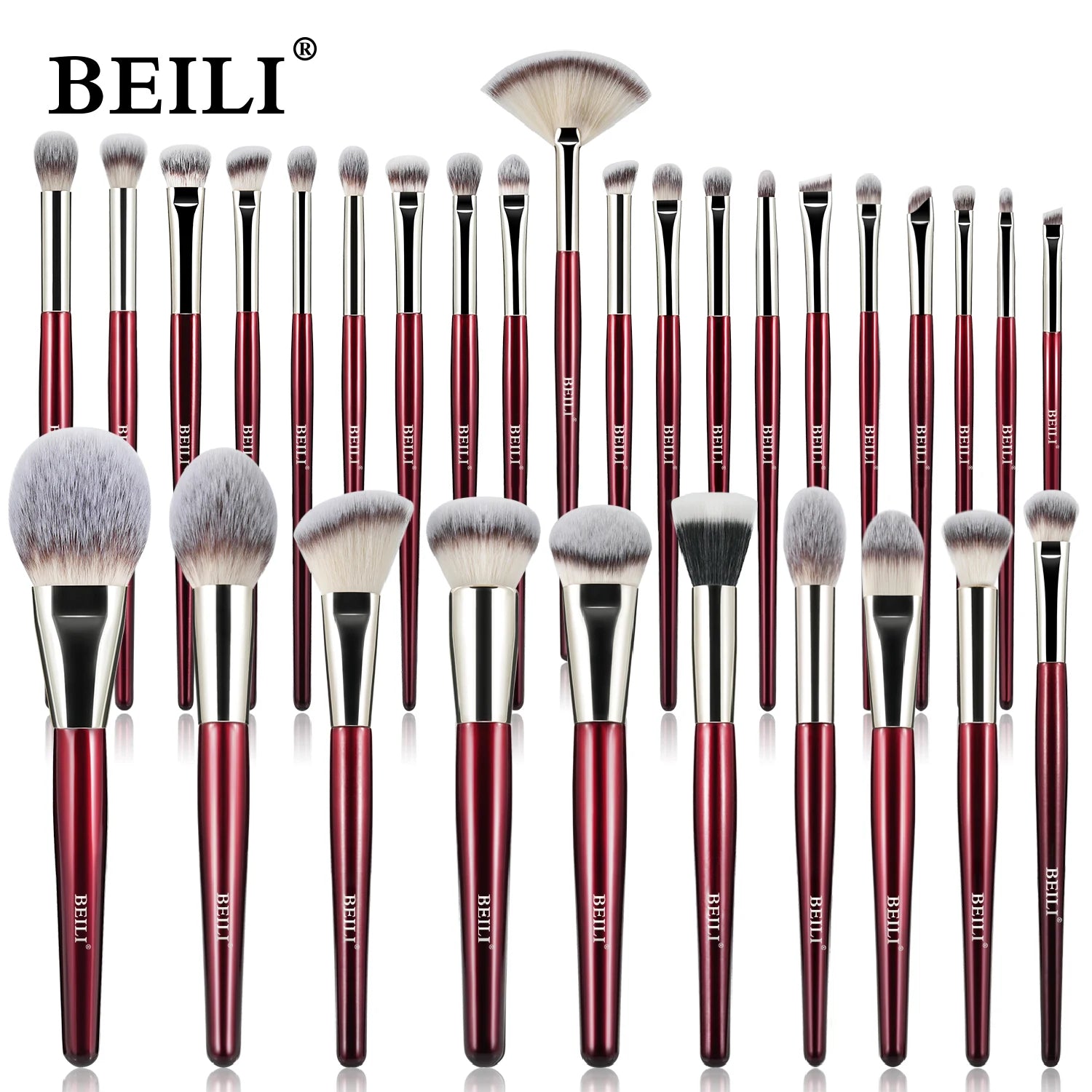 Professional Luxury Vegan Makeup Brushes Set 30pcs Soft Synthetic Powder Foundation Blending Fan Brush with Mascara Customizable