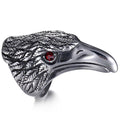 Newest Round Cut Red Diamond Cubic Zirconia Stainless Steel Rings for Men Vintage Punk Style Fashion Jewelry Eagle Head Bands