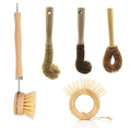 Stylish Reusable Round Bamboo Handle Dish Cleaning Brush for Kitchen Use on Dishes Bowls Pans Pots Vegetables and Fruits