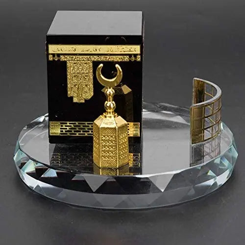 Muslim Crystal Gilded Kaaba Model Kits Islamic Building Crystal Collectible Figurines Souvenirs Vehicle Decorations
