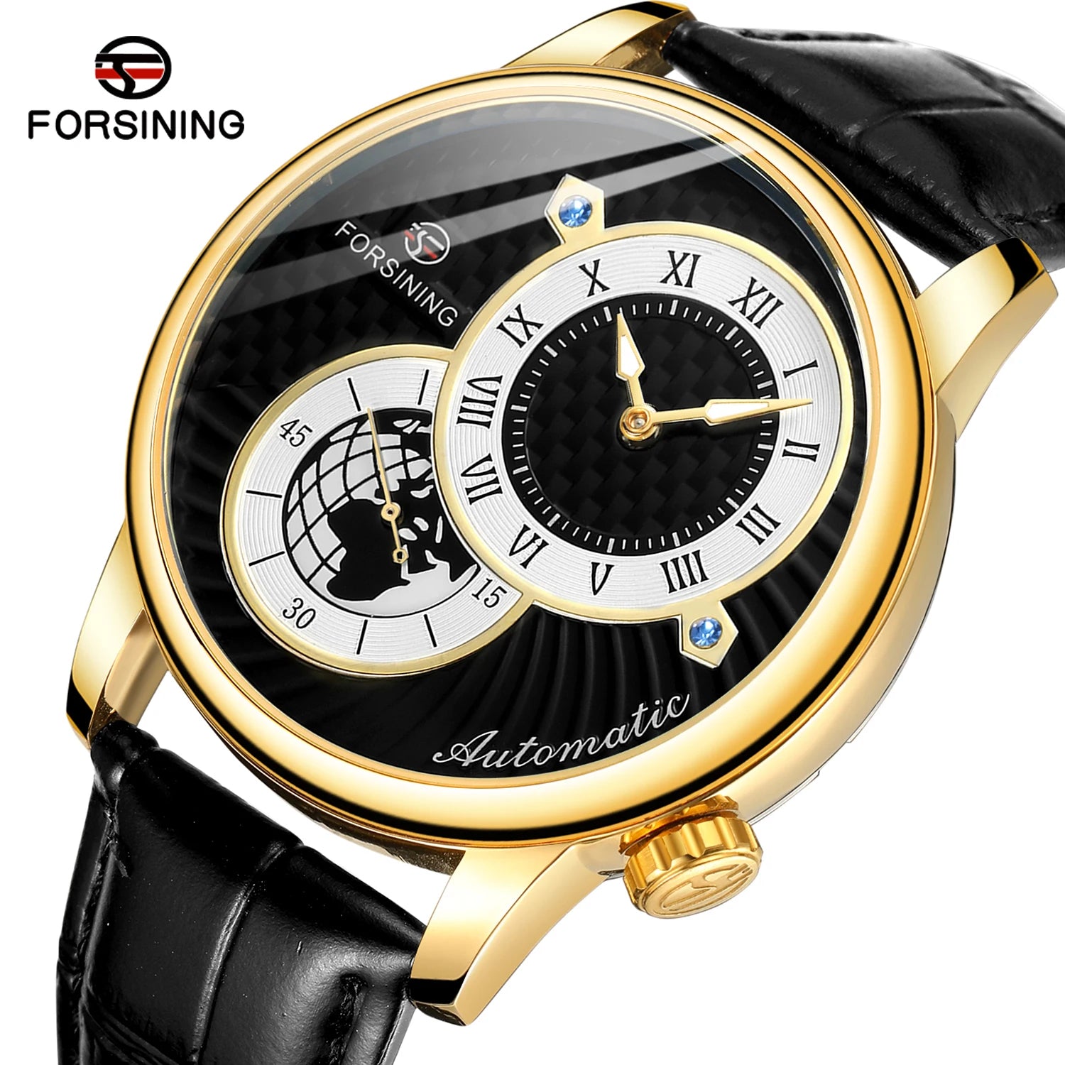 Fashion FORSINING Brand Original Factory Watches in Stock Fast Earth Shape Diak Automatic Mens Genuine Leather Watch for Man