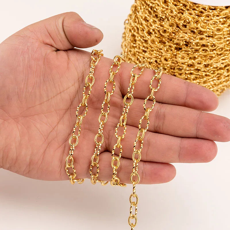 Hot Sales 7*12mm 18K Gold Plated Stainless Steel Twisted Chain for Necklace Bracelet Making