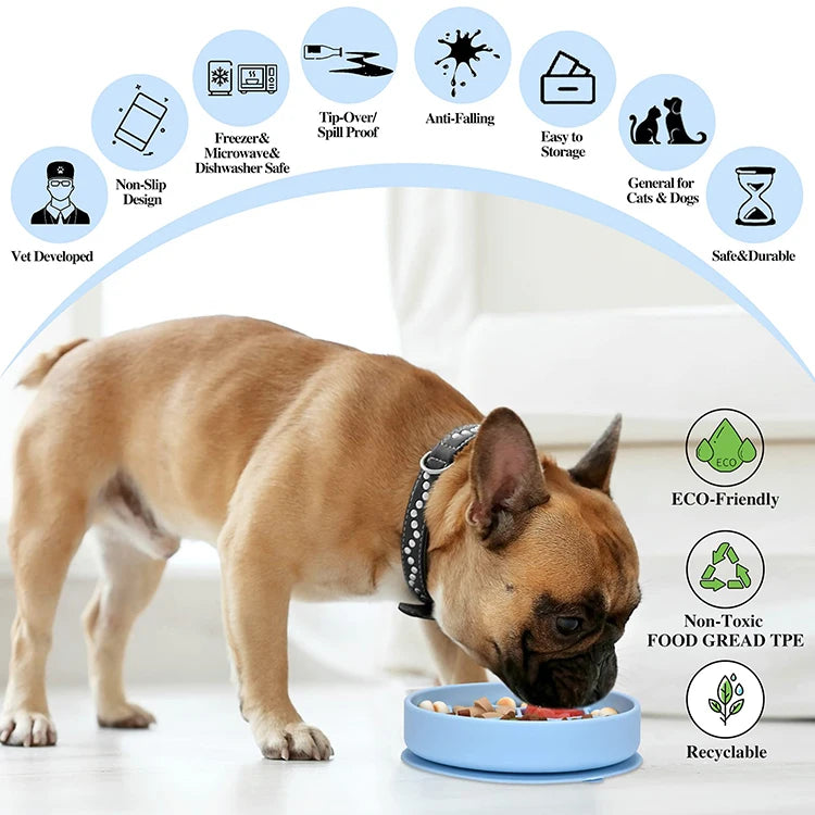 Eco-Friendly Silicone Slow Feeder Dog Bowl with Automatic Anti-Tipping Bottom Non-Slip and Easy Cleaning Features