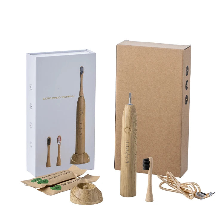 Custom Logo 100% Eco-friendly Bamboo Sonic Toothbrush Smart Eco Bambu Wooden Electric Charcoal Toothbrush with Custom Logo