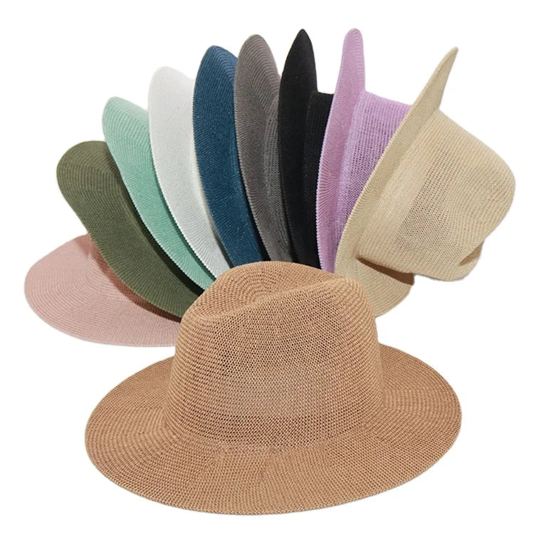 Wholesale Panama Straw Hat Jazz Hat Summer Shade Beach Wide Brim Straw Hat