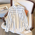Boutique Wholesale 2025 Spring New Fashionable Lapel Design Loose Striped Long Sleeved Women's Shirt