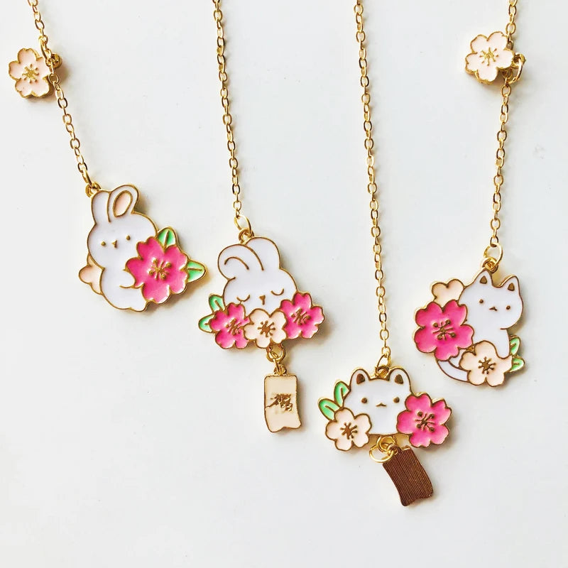 Cartoon Romantic Sakura Rabbit Animal Alloy Chain Pendant Bookmark Marker of Page School Office Supply Gift