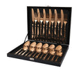 Wholesale Manufacturer Stainless Steel 24pcs Travel Portable Case Luxury Unique Reusable Kitchen Box Wedding Gold Cutlery Set