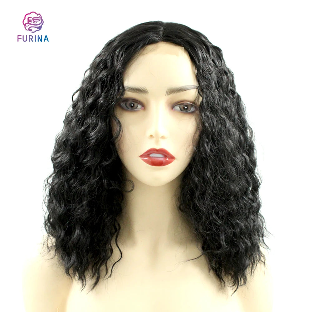 Natural Color 2*4 U Part Hottest Sale Short bob Synthetic Lace Front Wigs Short Wavy Frontal Wigs