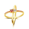 Overcross Stacking X Double Wedding Ring 18K Gold Plated Encrusted Red/White CZ Diamond Engagement Ring for Women Jewelry Gift