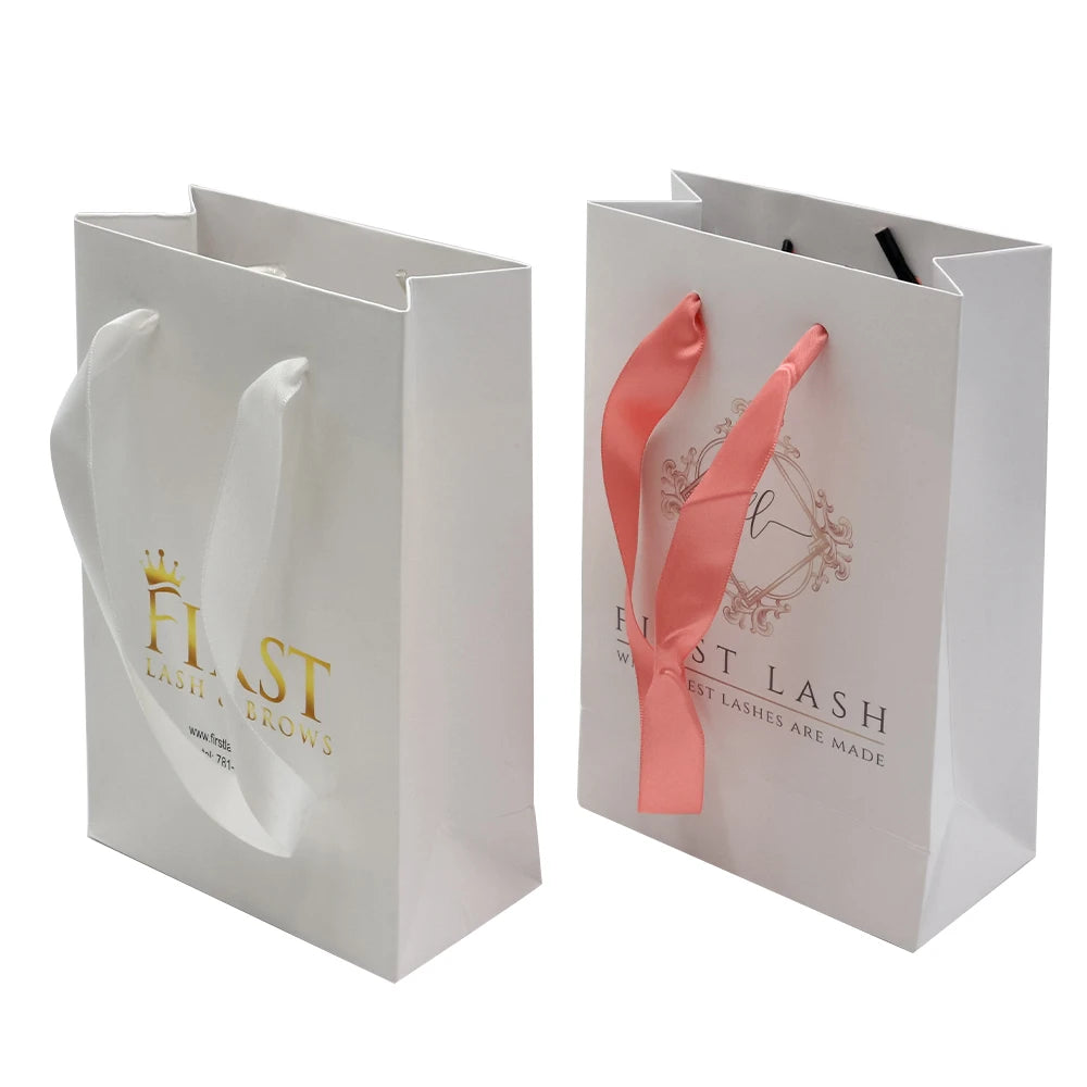 Luxury Custom Pink Logo White Coated Kraft Recyclable Mini Jewelry Paper Shopping Gift Bag for Lipgloss