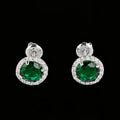 Emerald Zircon Halo Bling Jewelry 925 Sterling Silver Women's Stud Earrings for Ladies