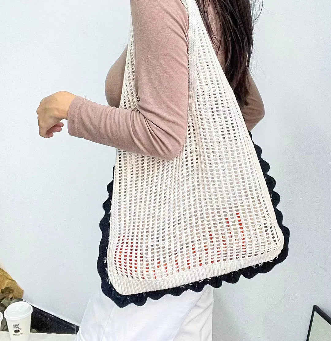 Women's Casual Handbags With Two Handles Open Closure Crochet Shoulder Bag for Beach Travel Shopping With Custom Logo
