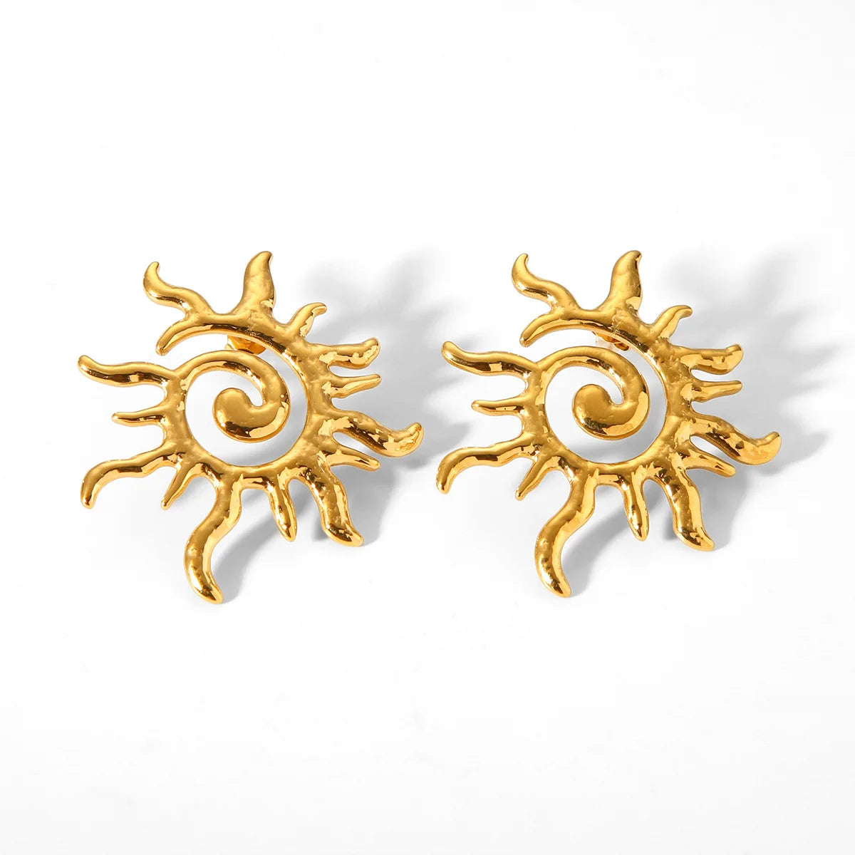 Trendy Stainless Steel 18K PVD Plated Fashionable Sun Hollow Shaped Stud Earrings for Girls Hypoallergenic Jewelry
