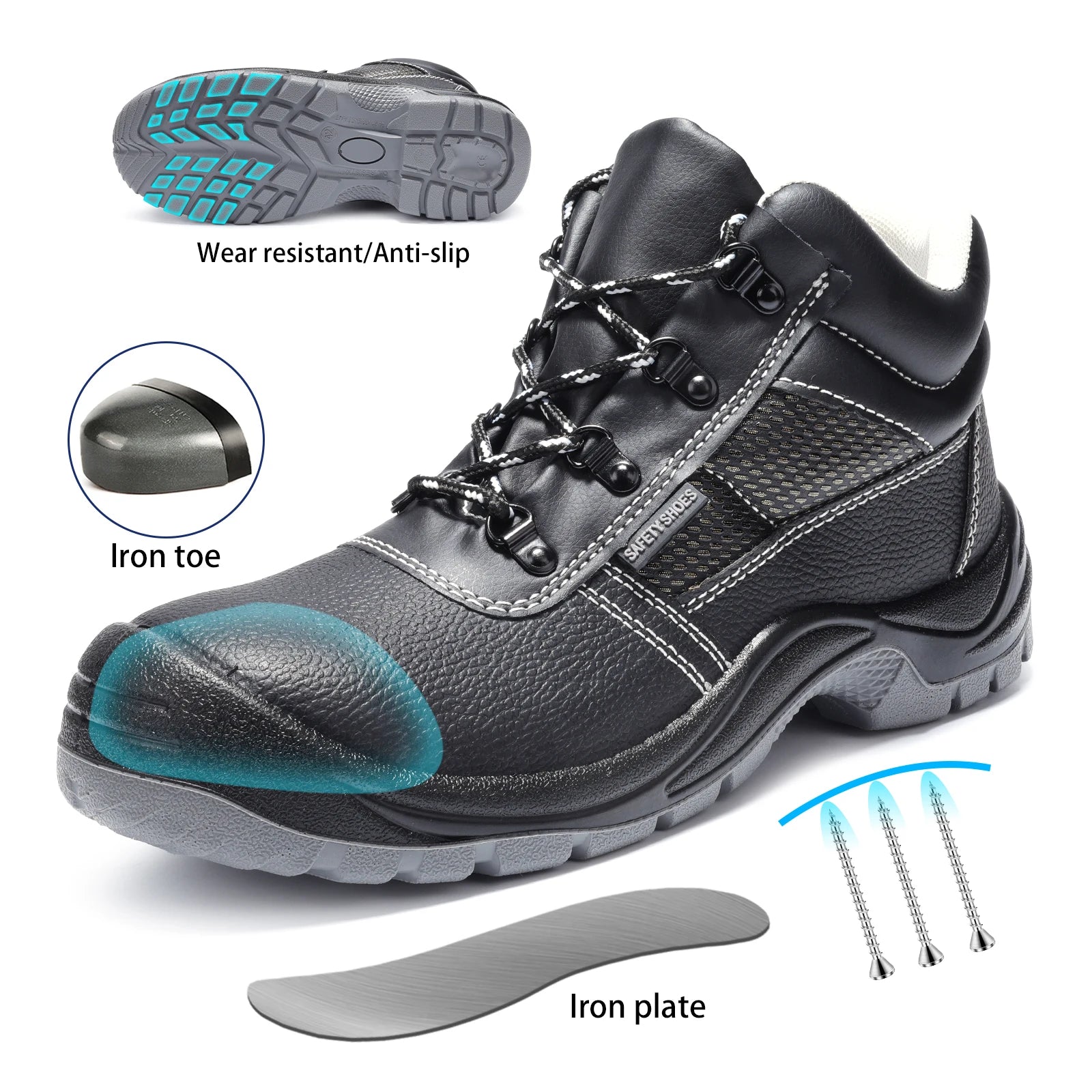 JIANKUN SBP Cheap Non-Slip Waterproof Embossed Cow Leather Safety Shoes PU Outsole Iron Toe Outdoor Construction Summer Winter