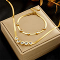 Nabest 18K Gold Plated Women's Jewelry Set Pave CZ Zircon Heart Necklace Bracelet Stainless Steel Snake Chain Wedding Engagement