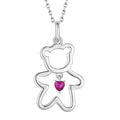 925 Sterling Silver Teddy Bear Pendant With Pink Heart-Shaped Gemstone - Adorable and Durable Children's Necklace for Girls