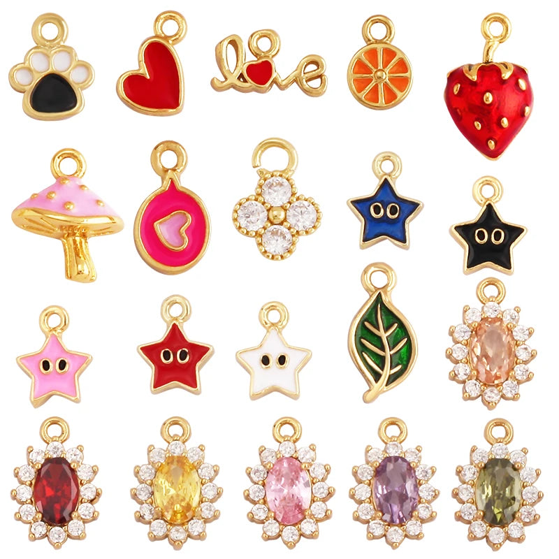 Super Mini Cute Love Heart Star Flower Leaf Fruits Charm PendantCubic Zirconia PavedJewelry Necklace Bracelet Accessories L22