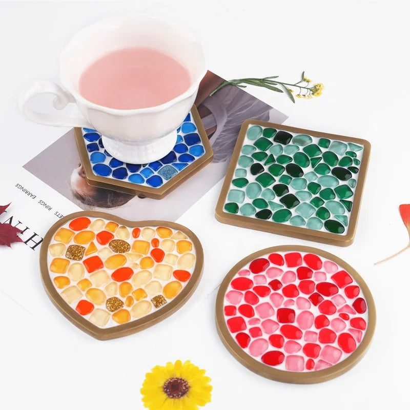 Diy Mosaic Coaster Silicone Mold Round Square Heat Hexagon Coaster Resin Molds