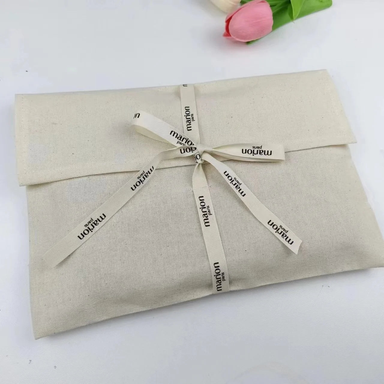 Hot Selling Custom Ribbon Cotton Canvas Envelope Bag Recyclable Organic Book Dust Bag for Candle and Craft Use