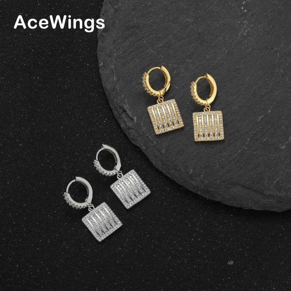 E024 Jewelry Bling Bling CZ Earrings Women Brass Setting Zircon Hip Hop Stud Earrings