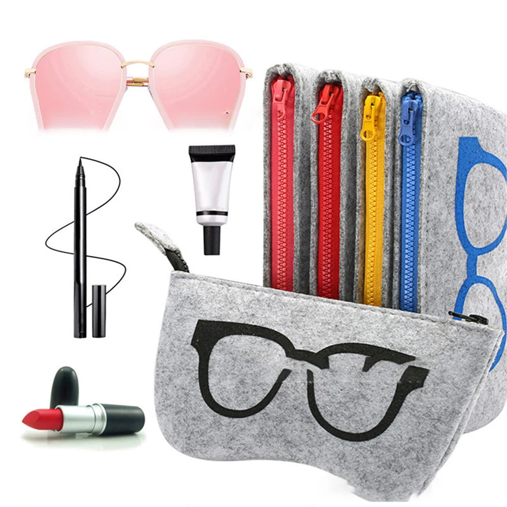 Custom Logo Soft Felt Cloth Zipper Portable Eyeglasses Case Sunglasses Bag