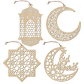 Islamic Muslim Eid Ramadan Mubarak Wooden Moon Star Lantern Pendants Plaques Sign Party Decorations Wall Art Decor Hanging