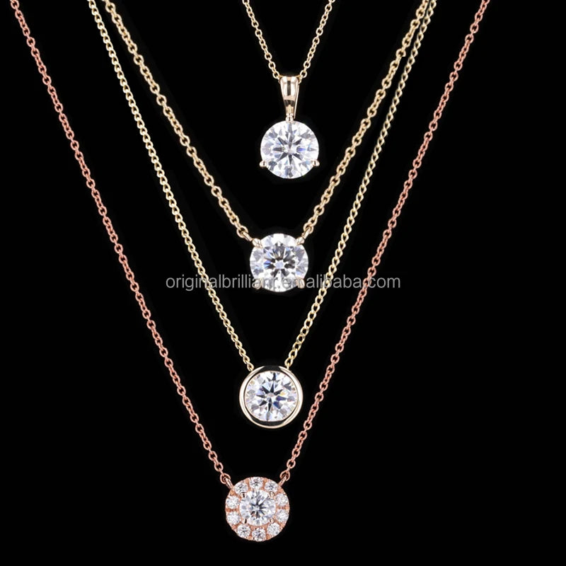 Starsgem S925 Silver 14K 18K Solid Gold Necklace Pendant 1CT Round Brilliant Cut Moissanite Necklace