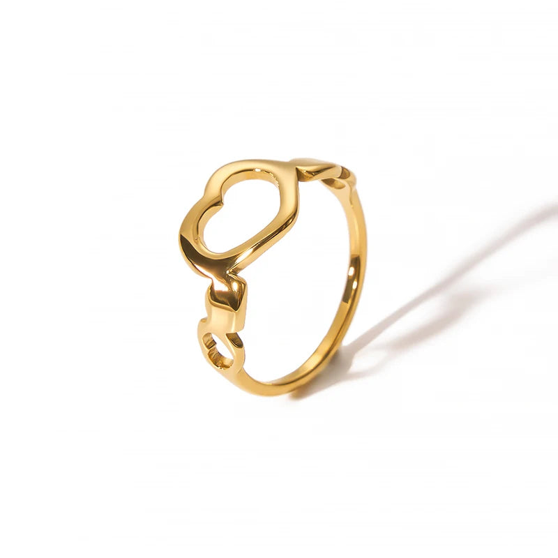 New Design Cheapest Stainless Steel 18K PVD Plating Hollow Heart Rings Non Tarnish