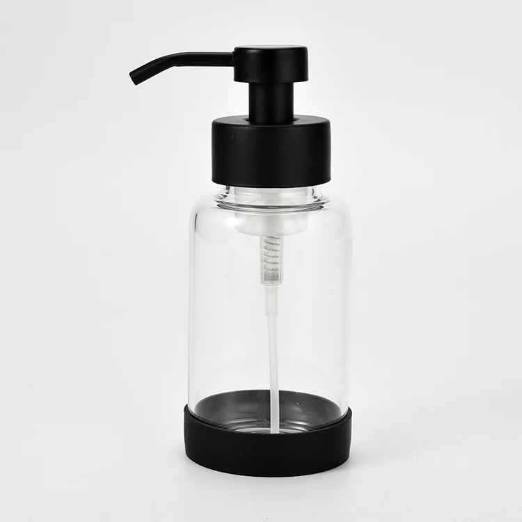 12oz Transparent Ultra-thin Glass Foaming Soap Dispenser and Matte Black Pump With Silicone Protective Sleeve