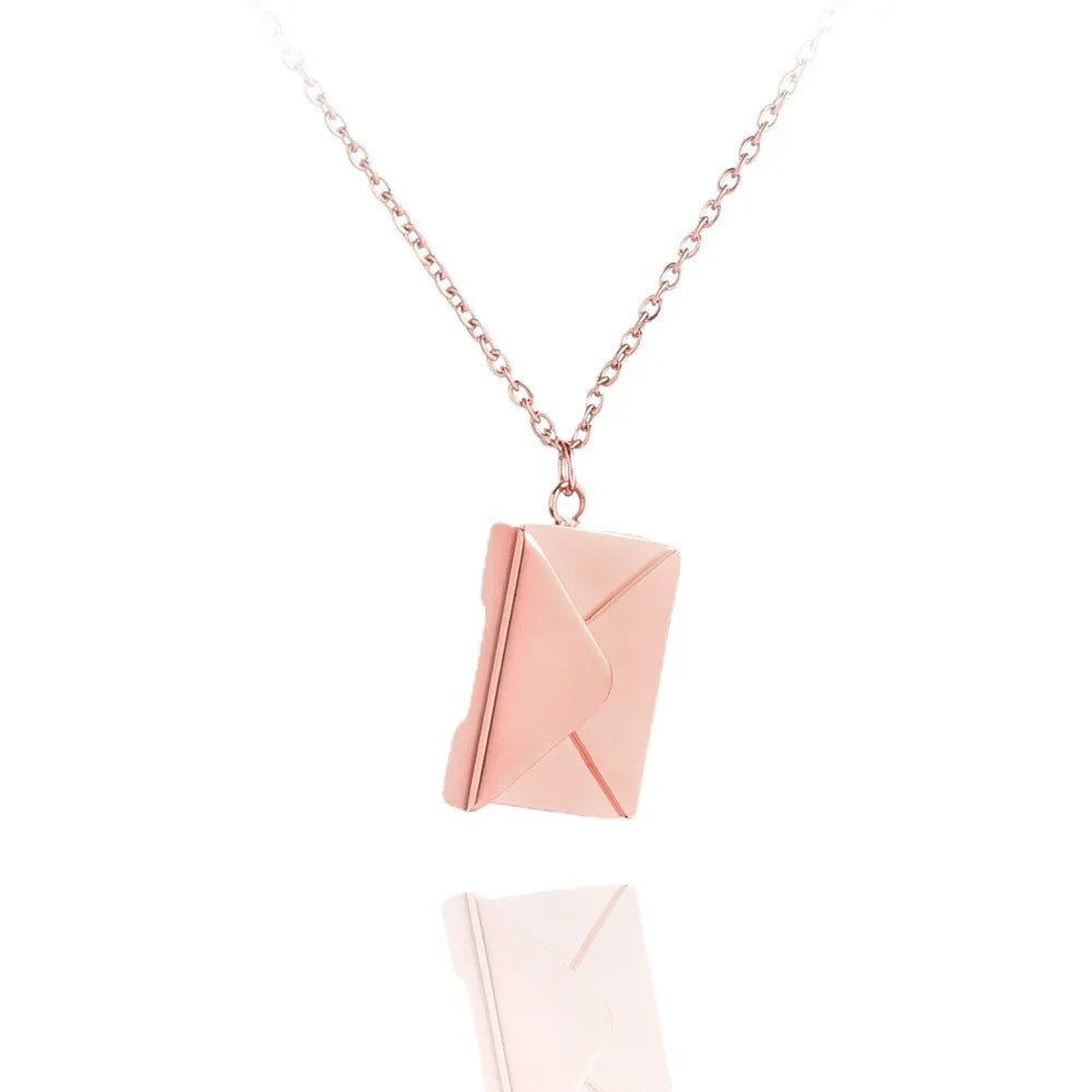Clavicle Chain Stainless Steel Necklace Love Letter Envelope Pendant Fine Jewelry Necklaces for Valentine's Day Gift