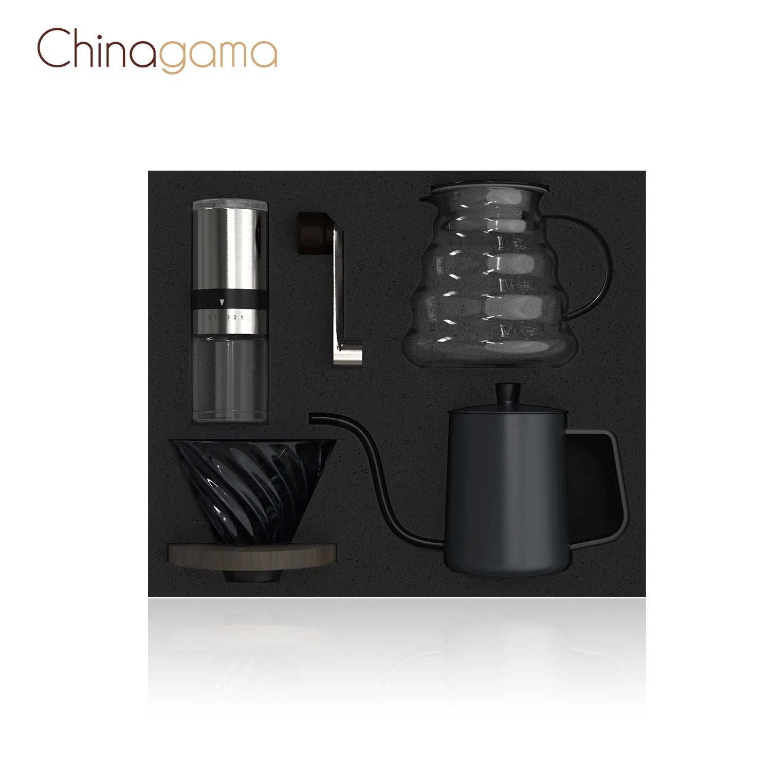 Kitchen Gift Box Outdoor Travel Coffee Drip Set with Pour Over Coffee Maker Filter Kettle Ceramic Burr Manual Coffee Grinder