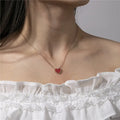 18K Gold Plated Red Black Love Heart Key Clavicle Pendant Stainless Steel Necklace