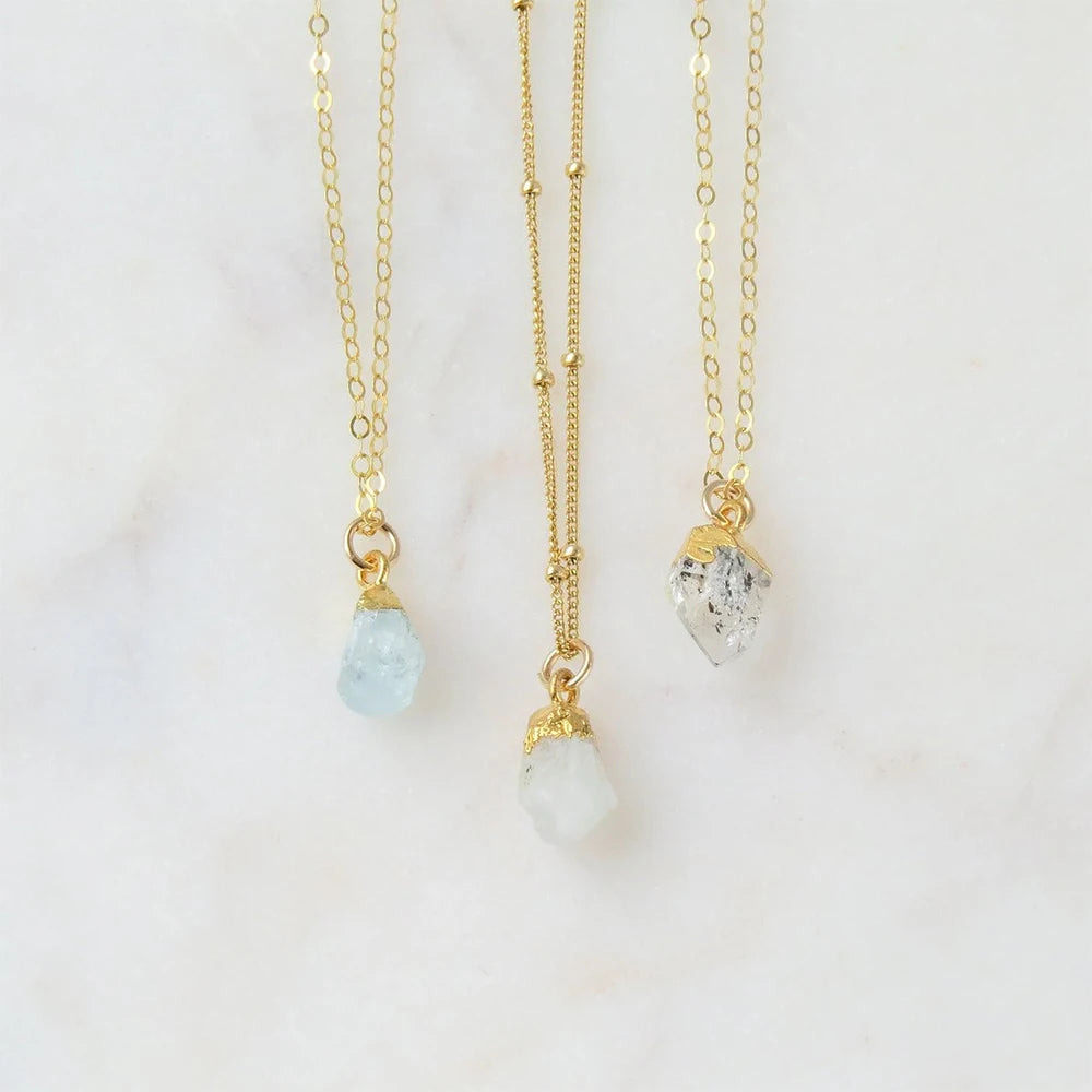 Boho Personalized Gold Gemstone JewelryWomen Natural Raw Birthstone Crystal Quartz Pendant Necklaces for Bridesmaid/Mother Gift MegaBDM