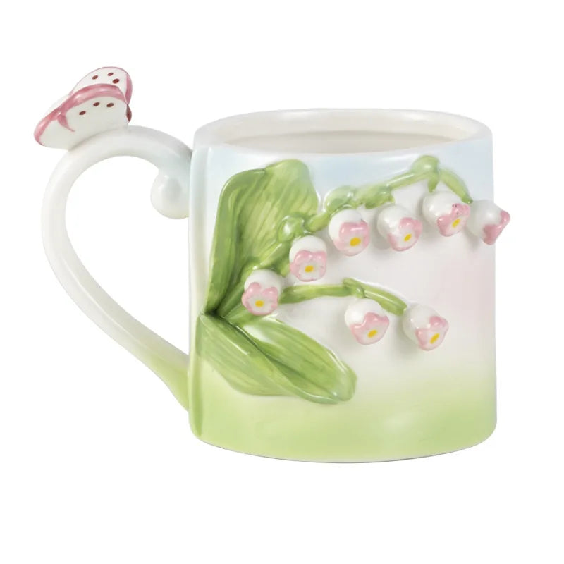 Madou Eco-Friendly INS Style Hand-Pinch Ceramic Mug Free Sample Three-Dimensional Macaron Flower Relief Custom Tea Back School