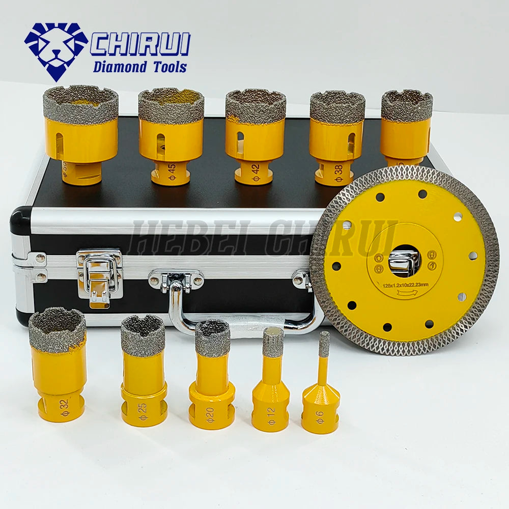 Stock M14 Thread 11 Pcs Diamond Hole Saw Drill Core Bit and Mesh Turbo Saw Blade Set for Marble Porcelain Tiles Ceramic