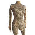 Monos Long Sleeve Rhinestone Spandex Bodysuit Show Costume Pole Dance Leotard Adult Women Club Romper Bodycon One Piece Jumpsuit