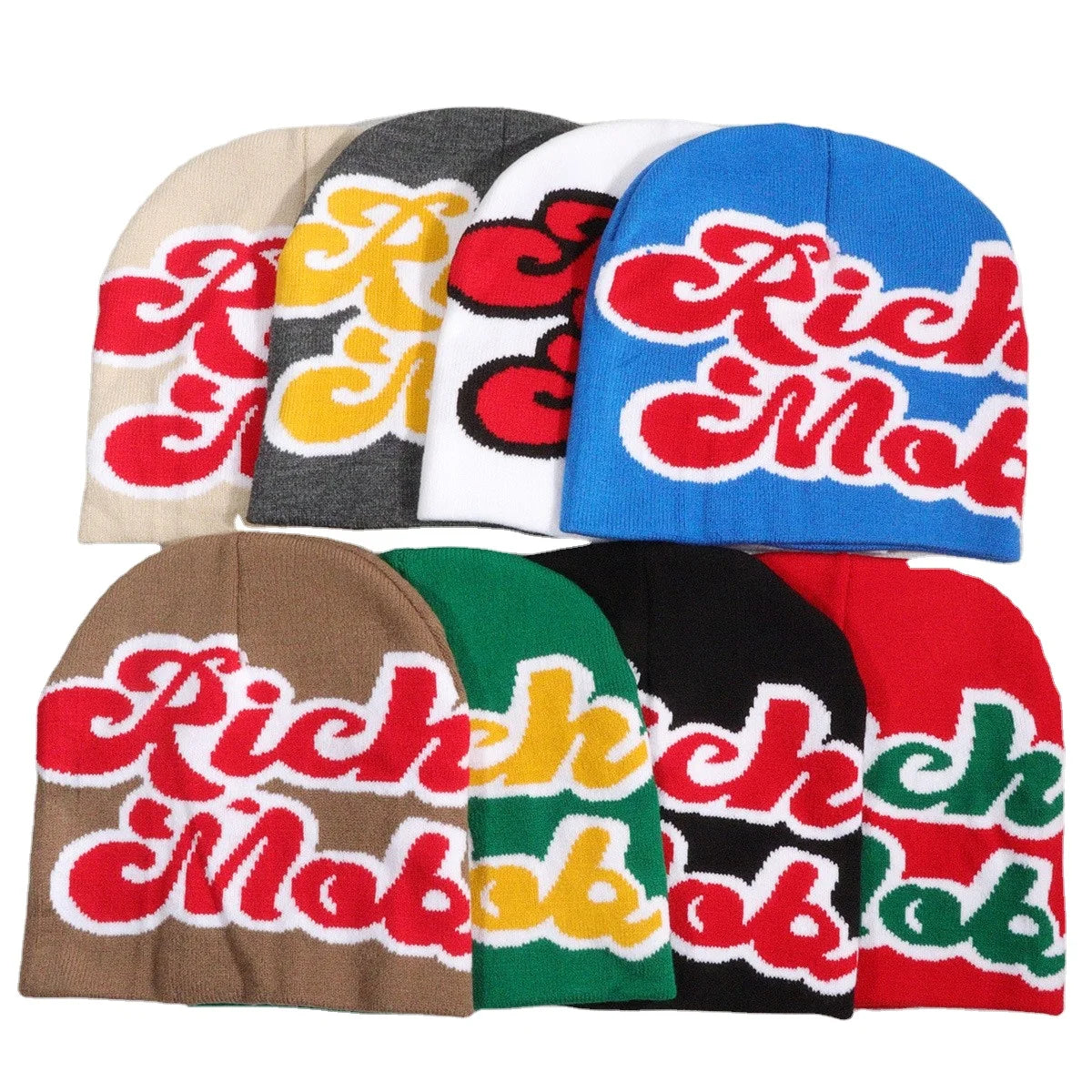 Factory Direct Sales of High-quality RICH Lettering Pattern Y2K Autumn and Winter Personality Jacquard Knitted Hat for Adults