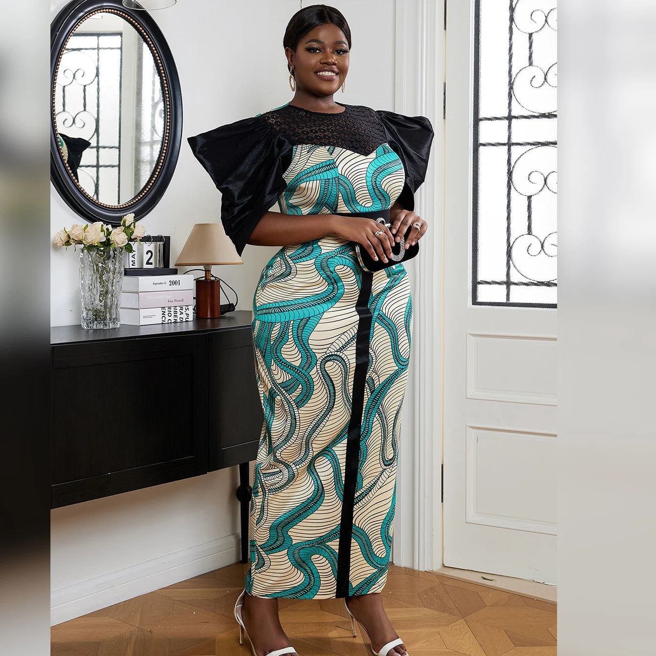 Digital Printed Maxi Lace Patchwork Ladies Evening Elegant Dresses