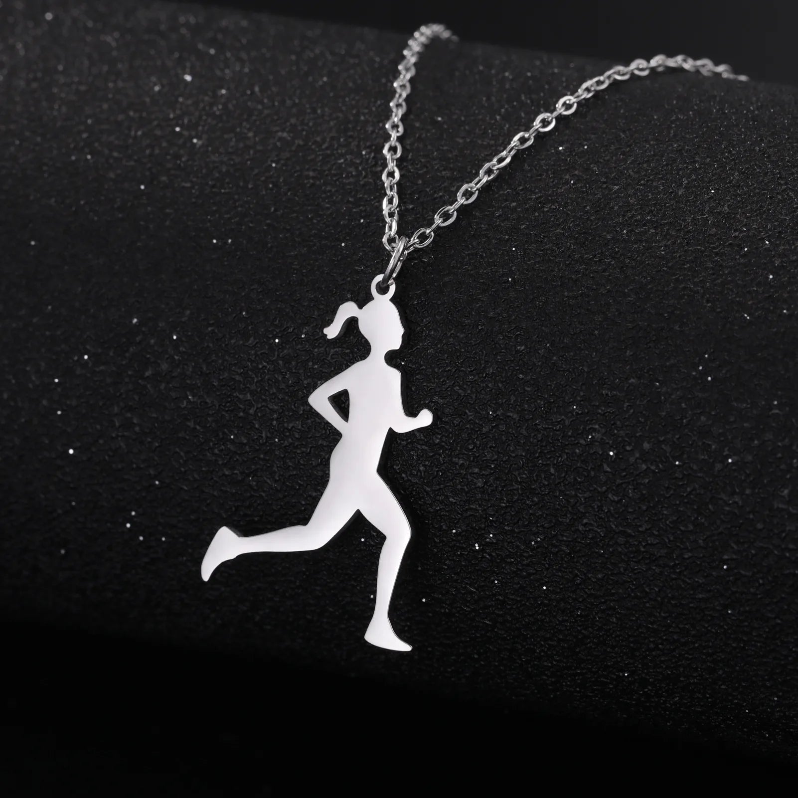 Wholesale Custom Stainless Steel Running Girl Woman Pendant Necklace Meaningful Sport Link Chain Classic Style