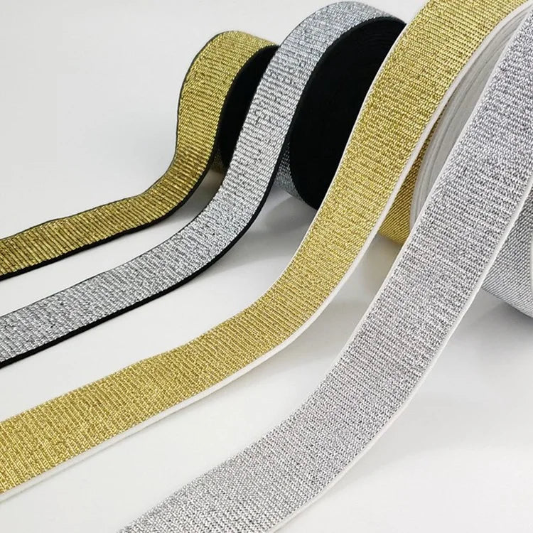 Factory Customized 25mm 30mm 35mm 40mm Shiny Glitter Elastic Tape Glitter Elastic Band Webbing for Underwear Pants Shoes