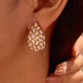 18k Gold Stainless Steel Pearl Chic Jewelry Waterdrop Tear Drop Stud Earrings Women Gold Statement Jewelry Party