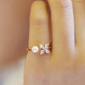 925 Sterling Silver Handmade Pearl Flower Rings for Women Exquisite CZ Stone Adjustable Open Ring REETI Office/Career Third