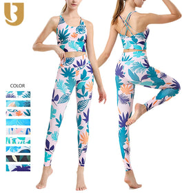 High Quality Custom Print 2pcs Sportswear Suit Gym Fitness Sets Yoga Wear Workout Sports Bra Leggings Women Yoga Set